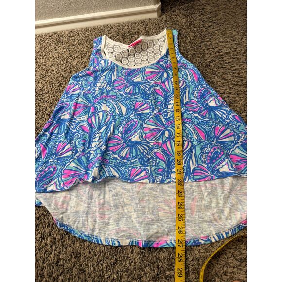 Lilly Pulitzer Target Womens Blue Pink Tank Top Sz S High Low Beachy Coastal - Picture 7 of 8
